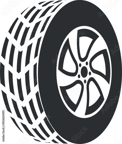 Race vehicle wheel. Speed tire black icon