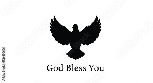 A striking black bird with wings spread accompanied by text silhouette