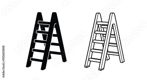 Two ladders depicted in contrasting styles filled and outlined silhouette
