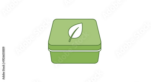 Green plastic container with leaf logo.