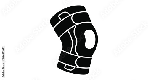 Black knee brace graphic displayed as a striking silhouette