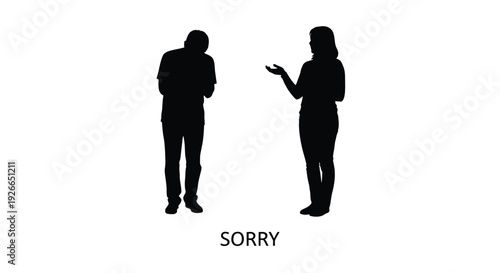 Two people in conversation depicted as a striking black silhouette