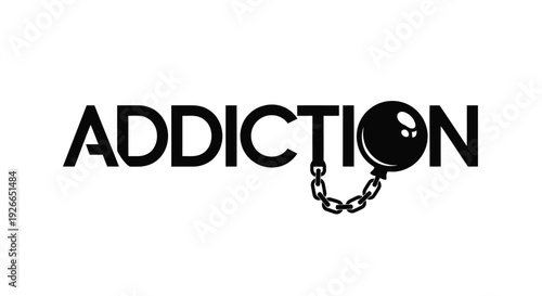 The word addiction with a chain a powerful visual representation silhouette