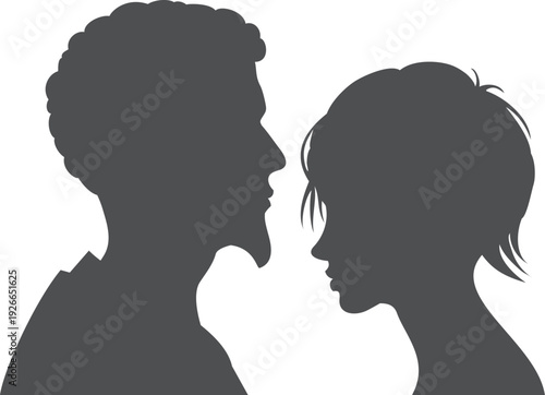 Man and woman shape together. Black head silhouettes