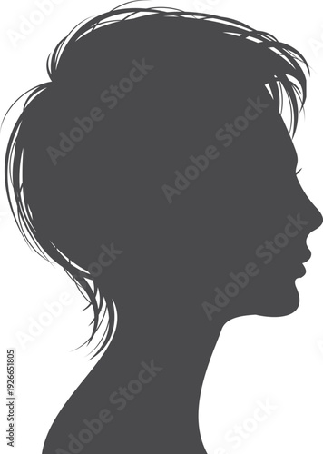 Young woman head silhouette. Haircut model black icon