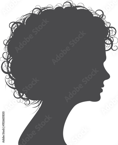 Curly hairstyle lady black logo. Beautiful woman symbol