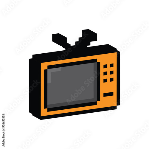 3D isometric pixel art retro tv 8 bit vector icon for computer game, logo