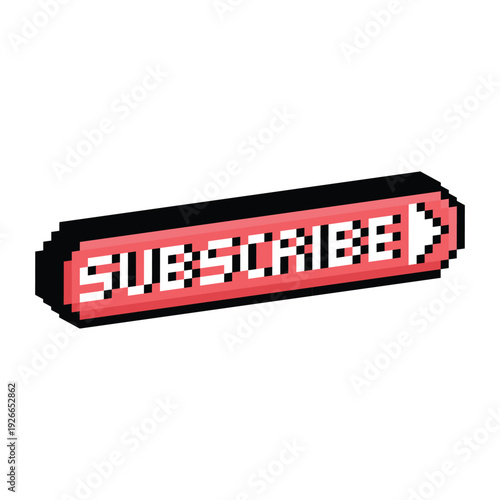 3D isometric pixel art subscribe button 8 bit vector icon for computer game, logo