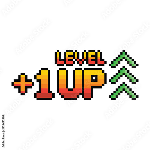 pixel art rank up arrow 8 bit vector icon for computer game, logo