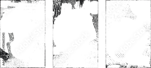 Glitch distorted grungy isolated layers . Design element for brochure, social media, posters, flyers. Overlay texture.Textured banner with Distress effect .Vector halftone dots . Screen print texture