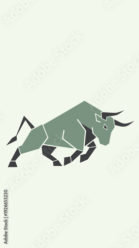 Large Green Bull Running Forward Fast.