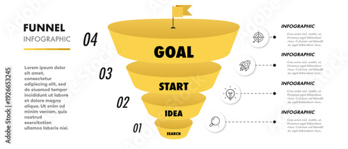 Infographic funnel diagram i3d isometric 4 options, parts or level with business icon for marketing; workflow layout; timelines; processing; apps; webdesign; presentation; banner
