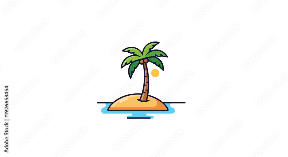 Fototapeta premium Palm Tree on Small Island Illustration.