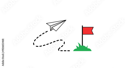 Paper Airplane Flying Towards Flag.