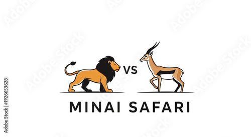 Lion and antelope facing off in safari landscape illustration