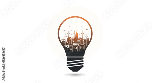 Light Bulb With Cityscape Inside.