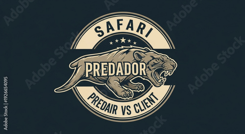 Fierce predator safari logo with roaring animal illustration on dark background