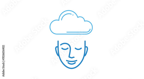 Serene Face with Cloud Illustration.