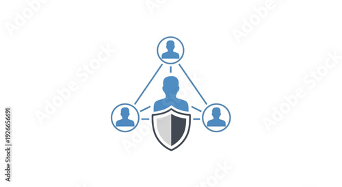 Shield protecting connected people icons.