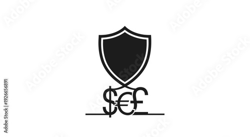 Shield with dollar euro currency symbol.