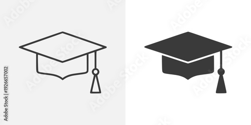 Clean graduation cap vector icon with modern flat mortarboard design, optimized for commercial use and easily recolorable with popular marketplace color palettes for education and UI projects.