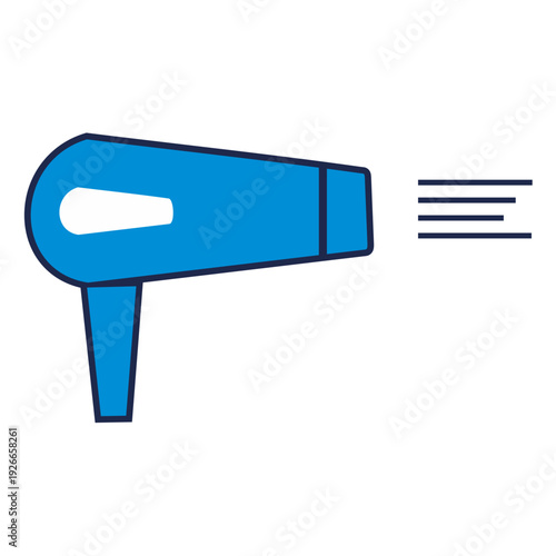 Modern blue hair dryer with hot air stream blowing