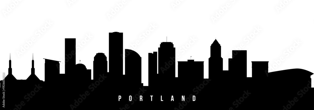 Fototapeta premium Vector silhouette illustration of Portland city urban skyline. Modern minimalist cityscape graphic, perfect for travel, banners or backgrounds.