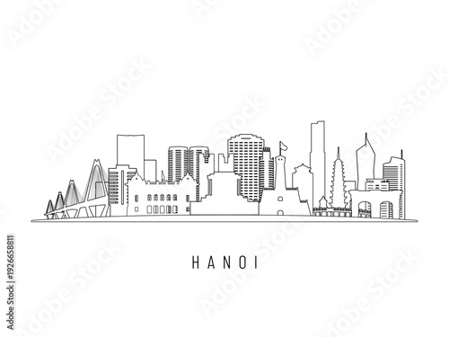 Detailed Hanoi skyline vector illustration. Hanoi buildings in line art style, perfect for modern designs.