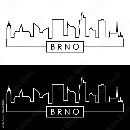 Brno skyline. Linear style. Single line. Editable vector file.