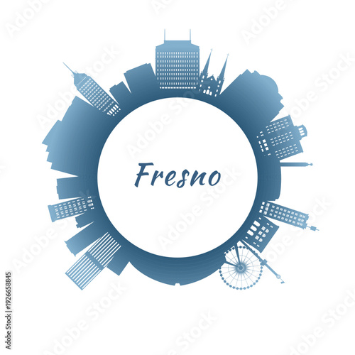 Fresno skyline with colorful buildings. Circular style. Stock vector illustration
