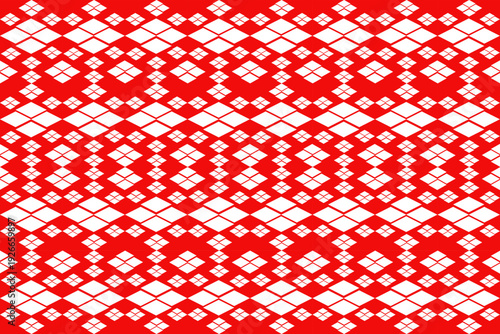 Ethnic striped from white diamond shape on red background.