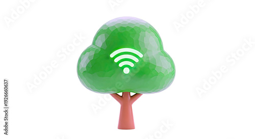 Green tree with glowing Wi-Fi symbol