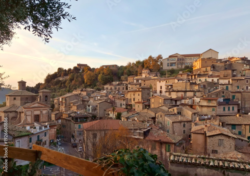 scenic panoramic view of the characteristic village of Subiaco in Lazio