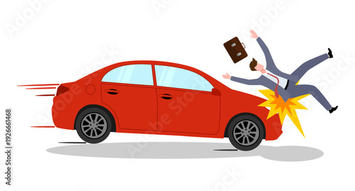 Vector of a businessman being hit by a car. Road accidents safety and insurance concept 
