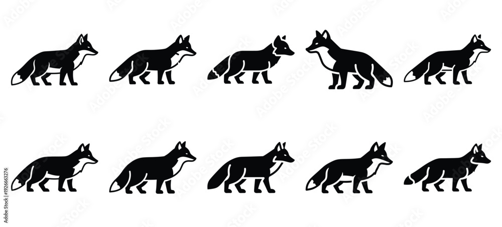 Obraz premium silhouette nature arctic fox drawing icons and set of graphics nature elements