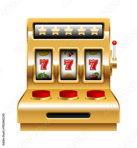 Slot machine 3d illustration. Vector illustration isolated on white background.