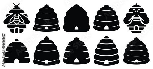 silhouette nature beehive hive drawing icons and set of graphics nature elements