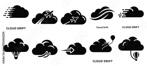 silhouette nature cloud drift drawing icons and set of graphics nature elements