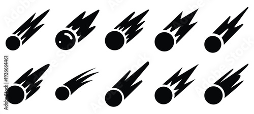 silhouette nature comet trail drawing icons and set of graphics nature elements