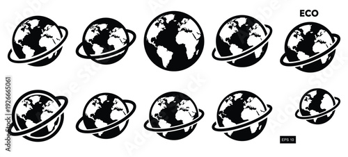 silhouette nature eco planet drawing icons and set of graphics nature elements