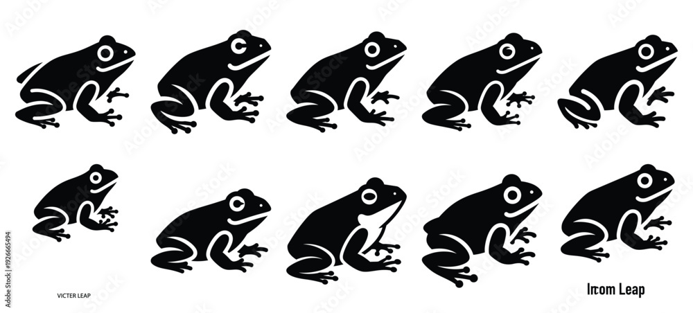 Fototapeta premium silhouette nature frog leap drawing icons and set of graphics nature elements