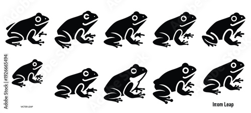silhouette nature frog leap drawing icons and set of graphics nature elements