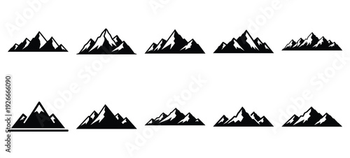silhouette nature horizon mountains drawing icons and set of graphics nature elements