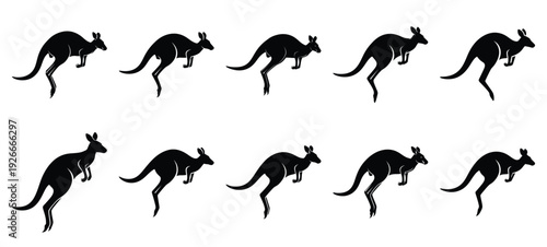 silhouette nature kangaroo jump drawing icons and set of graphics nature elements