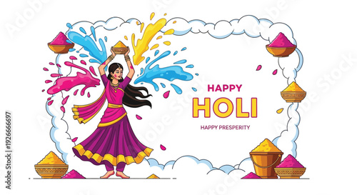 A vibrant illustration celebrating the hindu festival of holi with color
