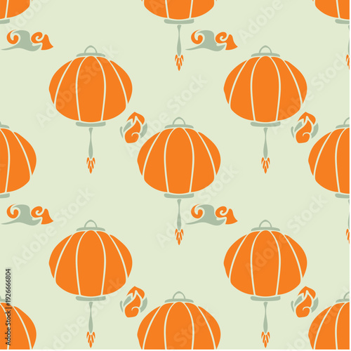 Seamless Pattern Oriental Lantern Vector