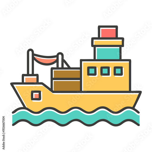 Vector illustration of a nautical cargo ship and cruise liner vessel traveling on blue ocean waves as a cartoon transport icon for marine travel and shipping design
