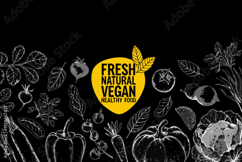Fresh natural and vegan food a botanical illustration with vegetables