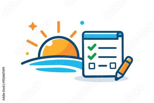 Personal morning planning ritual and daily intention setting routine supporting focused productivity and balanced lifestyle habits, a simple sunrise