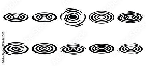 silhouette nature pond ripple drawing icons and set of graphics nature elements